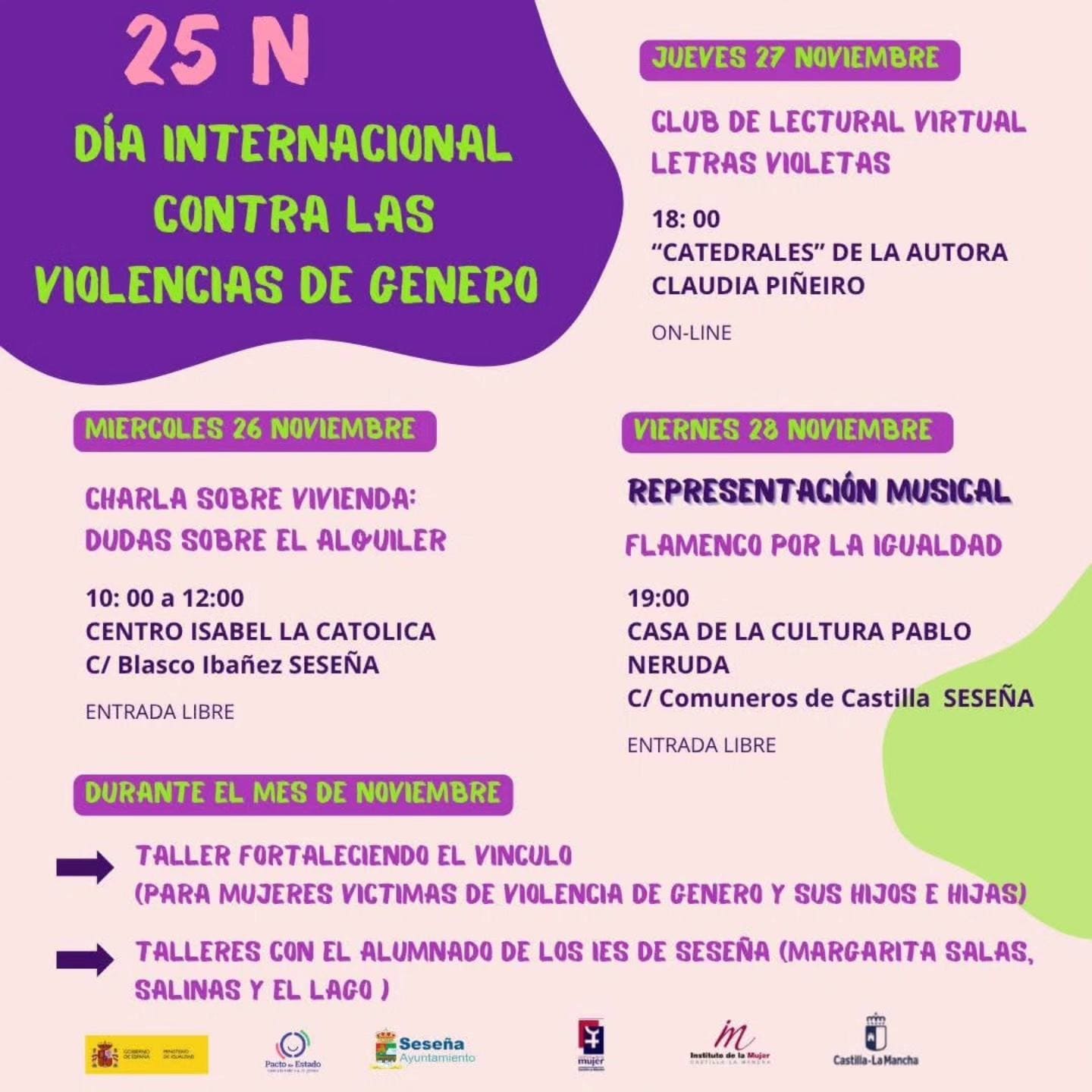 ACTIVIDADES PARA EL 25 DE NOVIEMBRE. FLAMENCO POR LA IGUALDAD 28 DE NOVIEMBRE. EN SESEÑA.