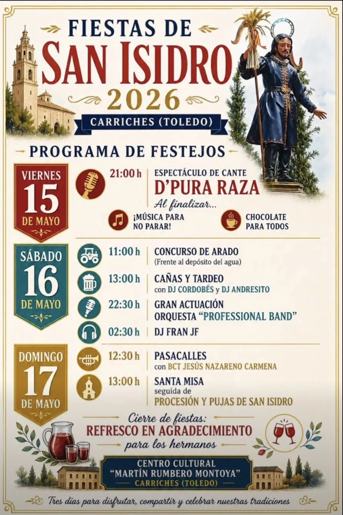 cartel de las fiestas de San Isidro en Carriches 2026 con programa de actividades cartel de las fiestas de San Isidro en Carriches 2026 con programa de actividades