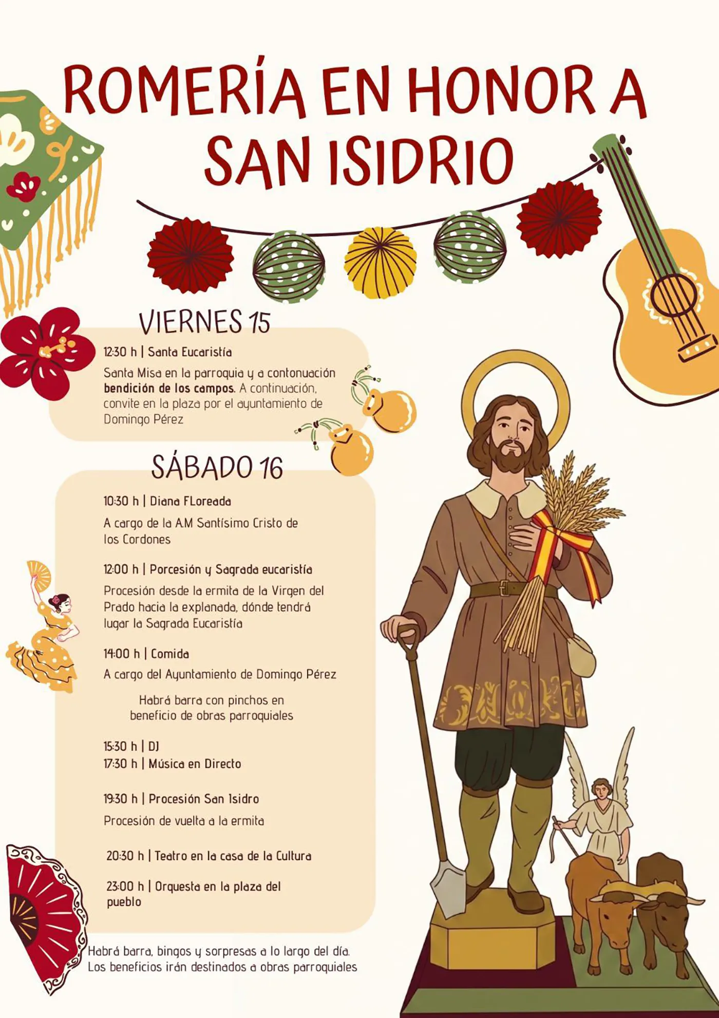 cartel de la romería de San Isidro en Domingo Pérez con programa de actividades cartel de la romería de San Isidro en Domingo Pérez con programa de actividades