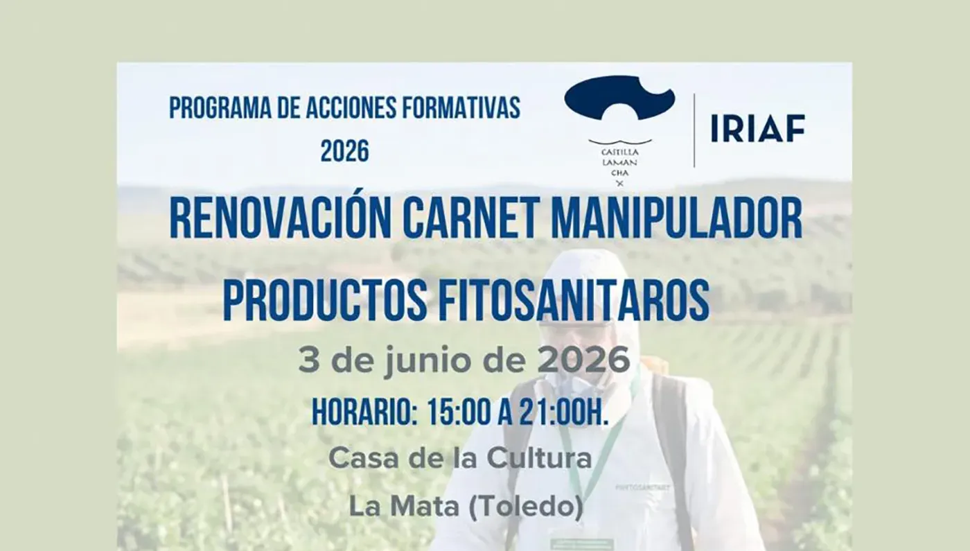 Carteles de los cursos gratuitos del IRIAF en La Mata sobre bienestar animal y productos fitosanitarios