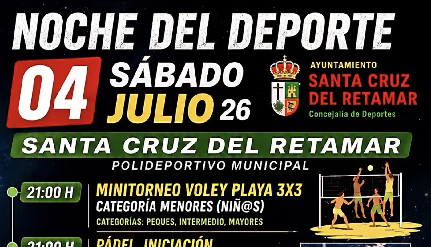 Cartel de la Noche del Deporte 2026 en Santa Cruz del Retamar con la programación deportiva