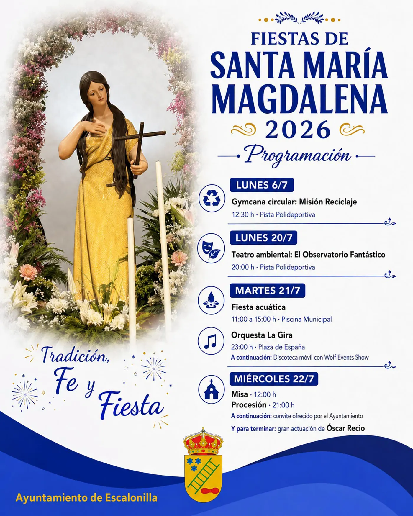escalonilla fiestas sta maria magdalena Cartel de la programación de las Fiestas de Santa María Magdalena 2026 de Escalonilla.