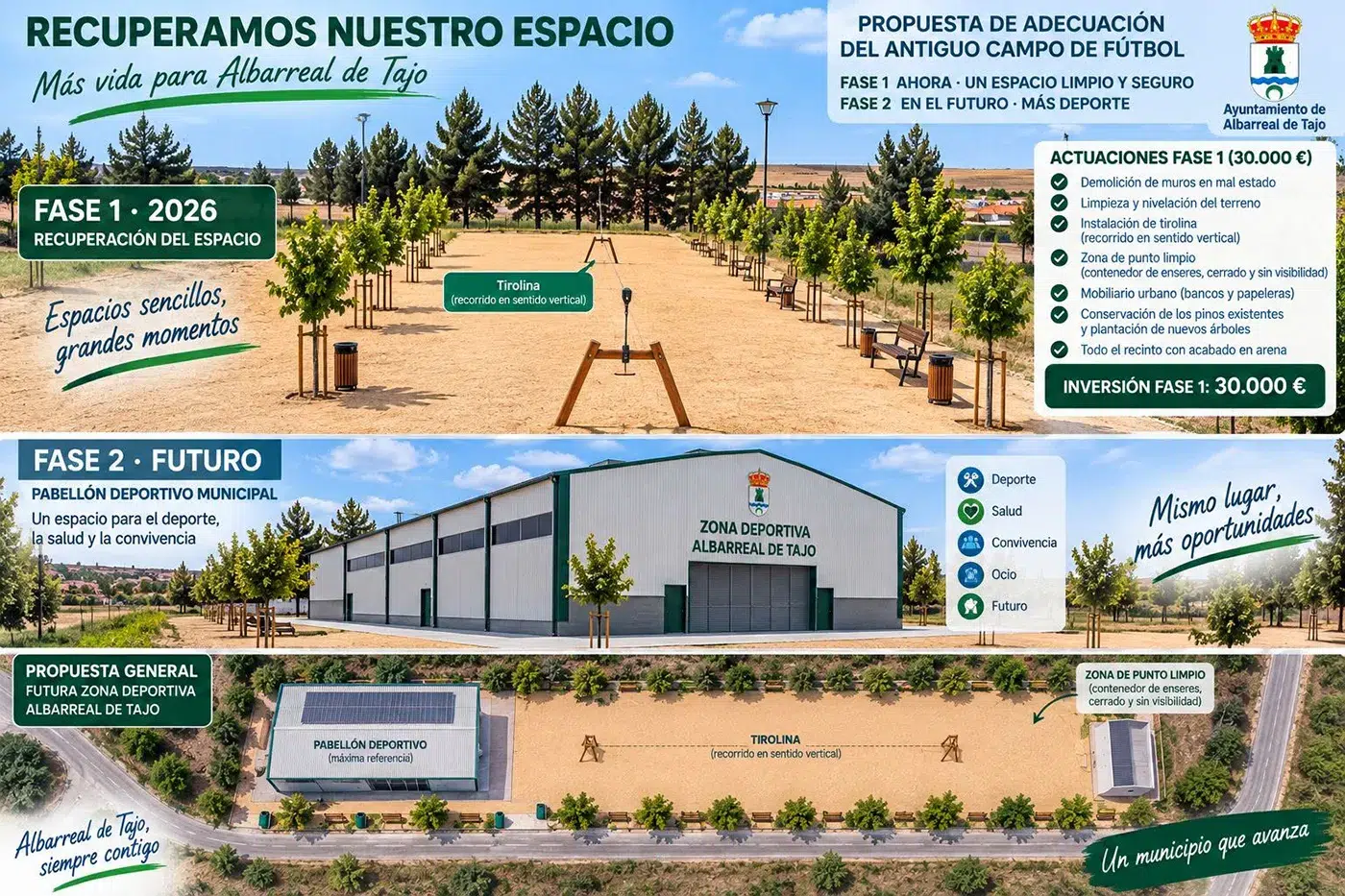 Infografía del antiguo campo de fútbol de Albarreal de Tajo, donde se ejecutará una primera fase de recuperación y mejora.