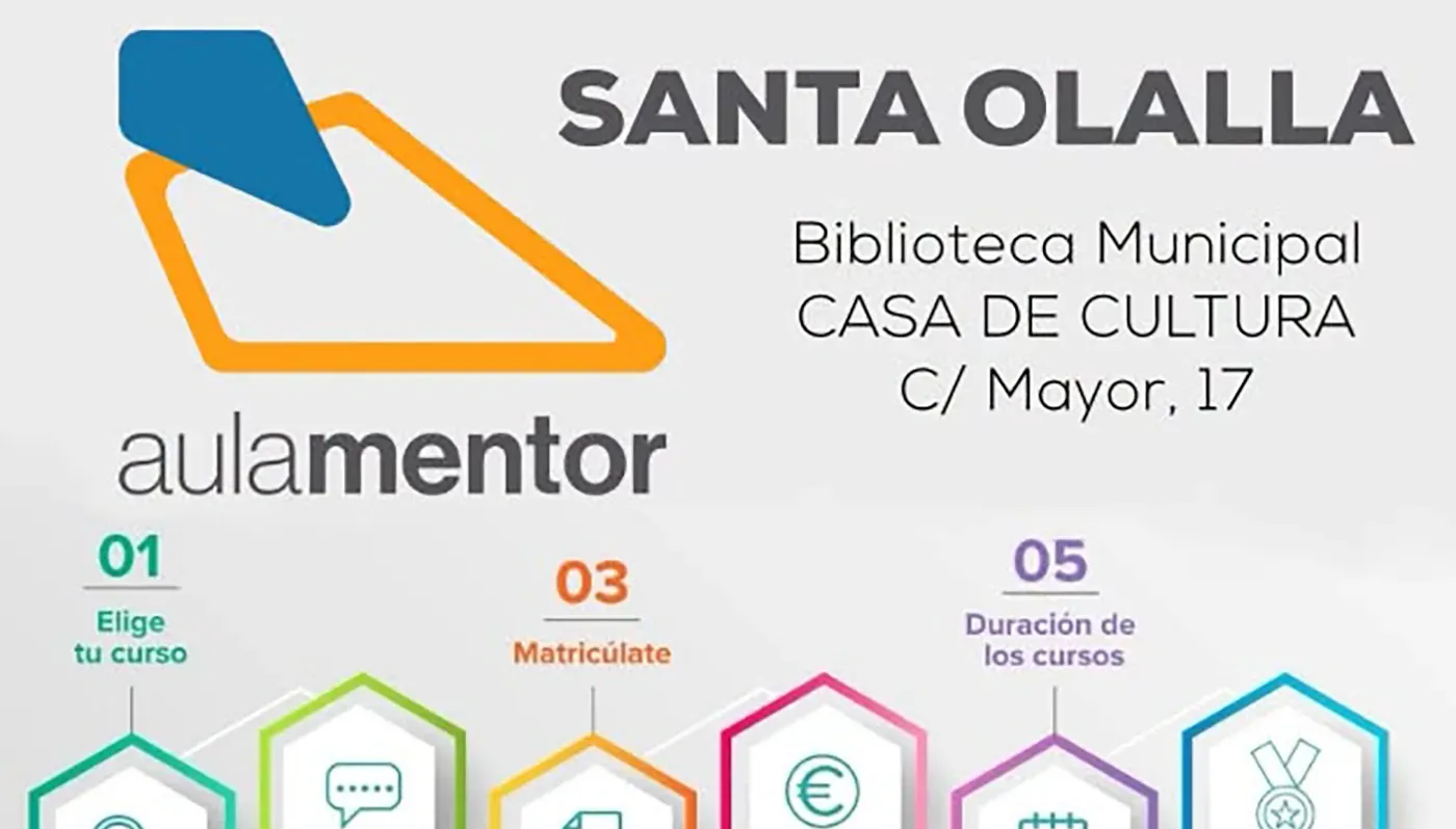 Información sobre los cursos online y servicios de Aula Mentor Santa Olalla.