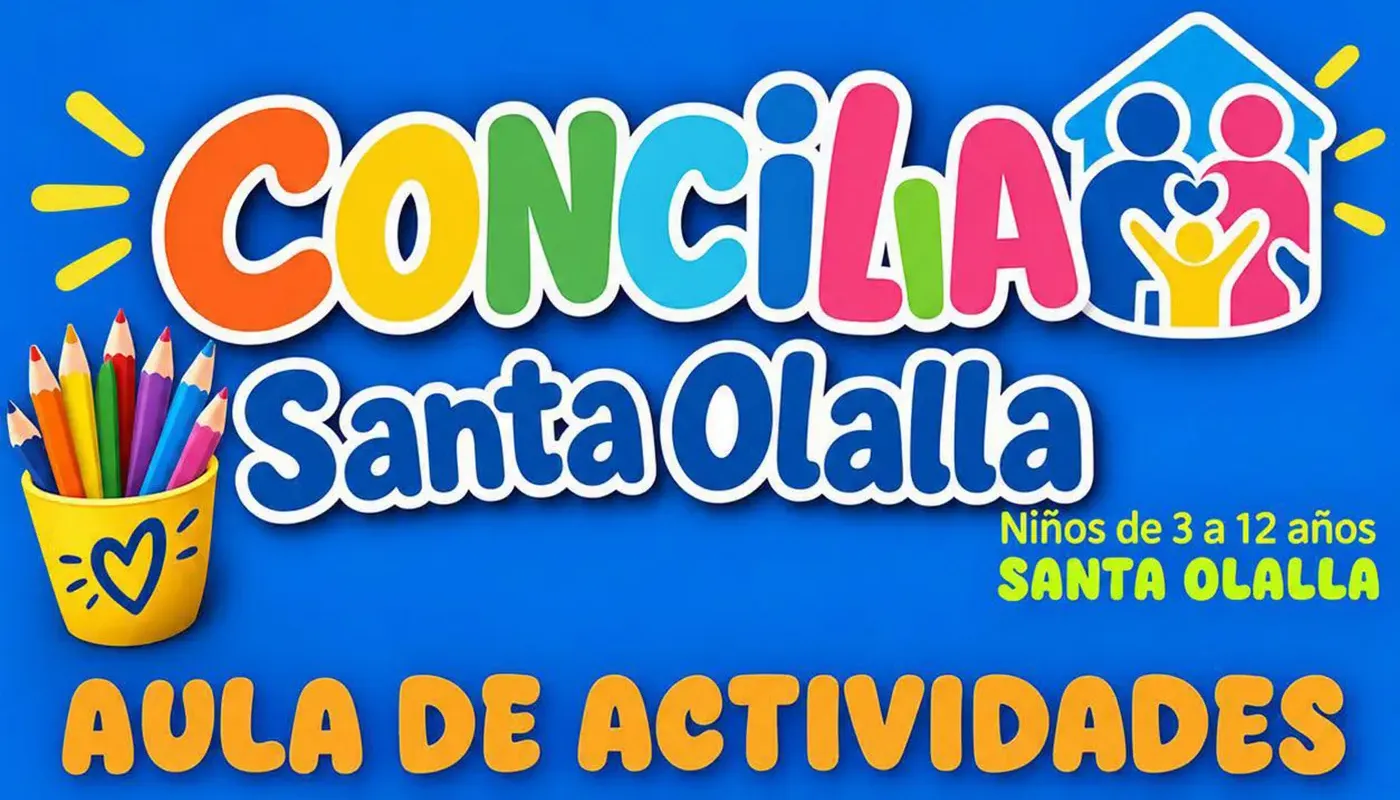 Cartel informativo del nuevo Espacio Concilia de Santa Olalla para niños de 3 a 12 años.