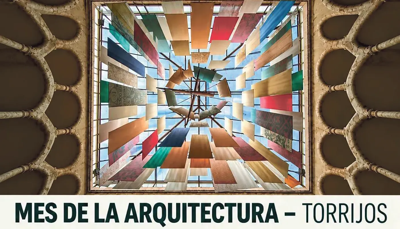 Cartel del III Mes de la Arquitectura de Torrijos con actividades sobre patrimonio, vivienda y urbanismo.