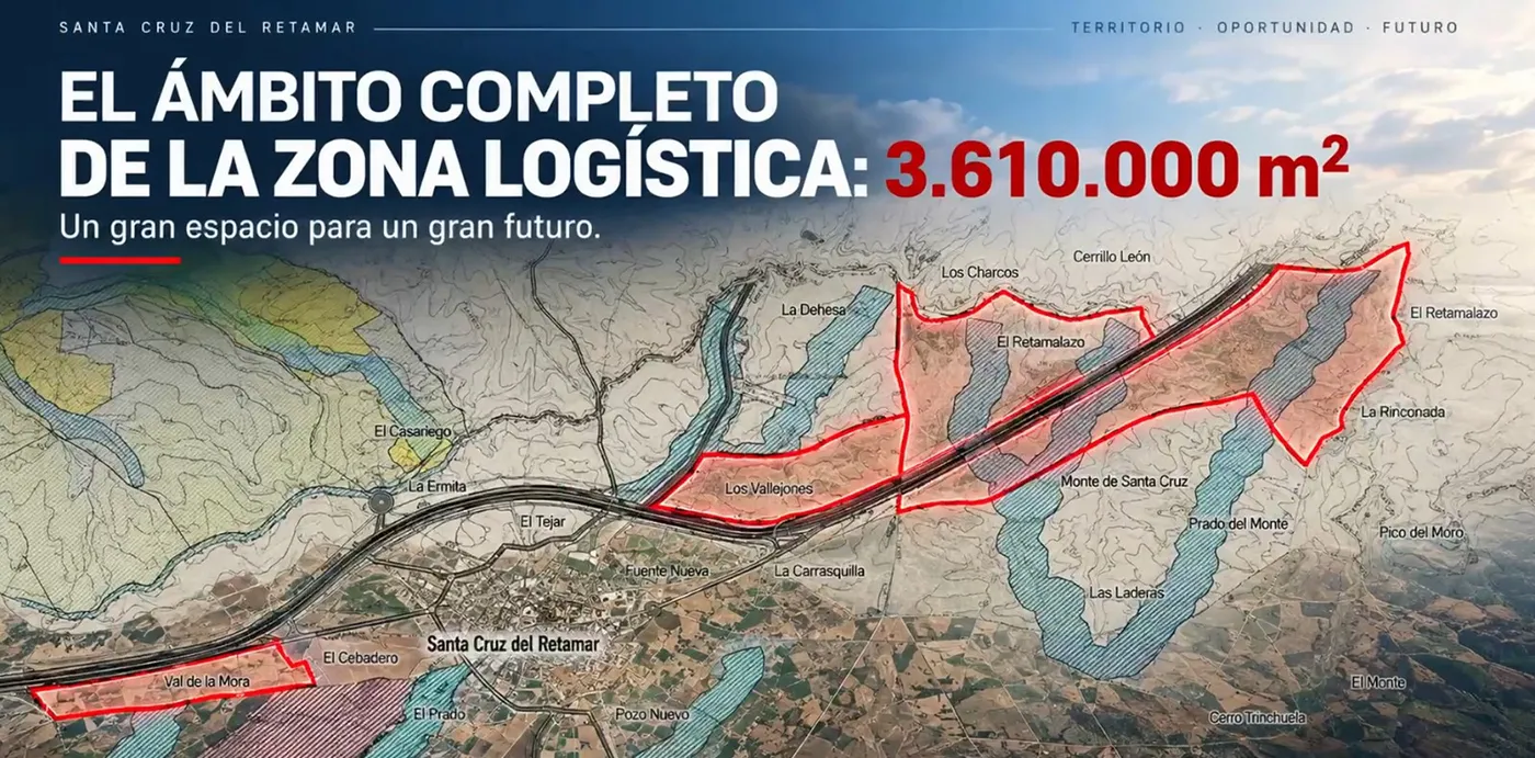 Terrenos previstos para el nuevo desarrollo industrial, logístico y tecnológico de Santa Cruz del Retamar, impulsado para atraer inversiones y generar empleo.