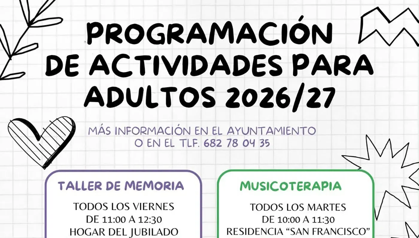 Programación de actividades para adultos 2026/2027 de Santa Cruz del Retamar.